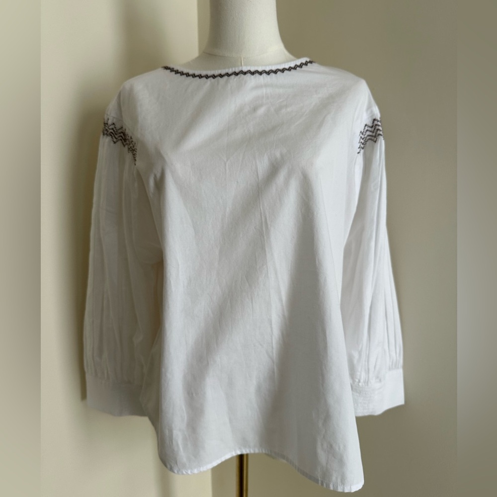 NWT Madewell Embroidered Balloon Sleeve Top- Medium - Picture 2 of 13